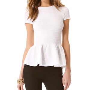 Torn by Ronny Kobo White Textured Peplum Top